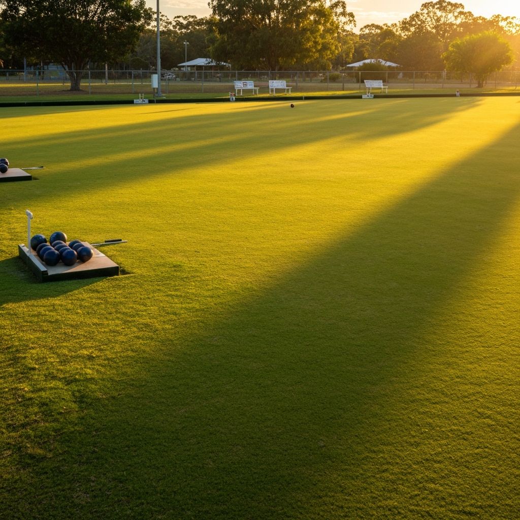 Lawn bowls green at golden hour in Queensland